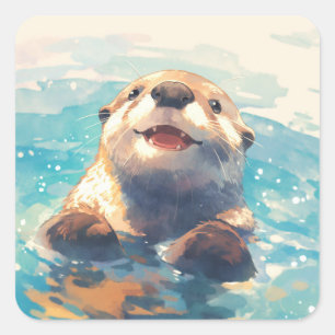 Sticker Carré Otter Splashant À Travers Le Soleil