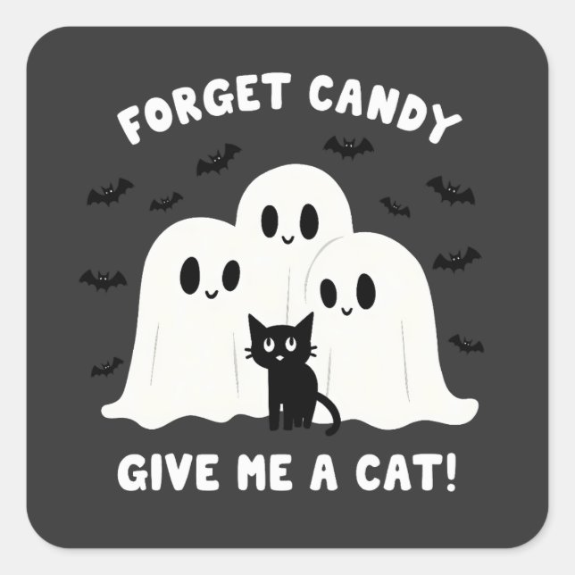 Sticker Carré Oubliez Le Bonbon Donne-Moi Un Chat Halloween Éffr (Devant)