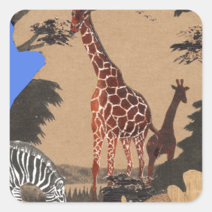 Sticker Carré Ouganda - Carte de la faune - Imprimer