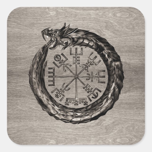 Sticker Carré Ouroboros avec Vegvisir (Devant)