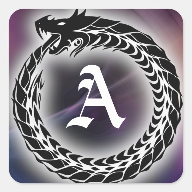 Sticker Carré Ouroboros Dragon Mange Tail | Monogramme gothique (Devant)
