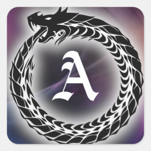 Sticker Carré Ouroboros Dragon Mange Tail Monogramme gothique