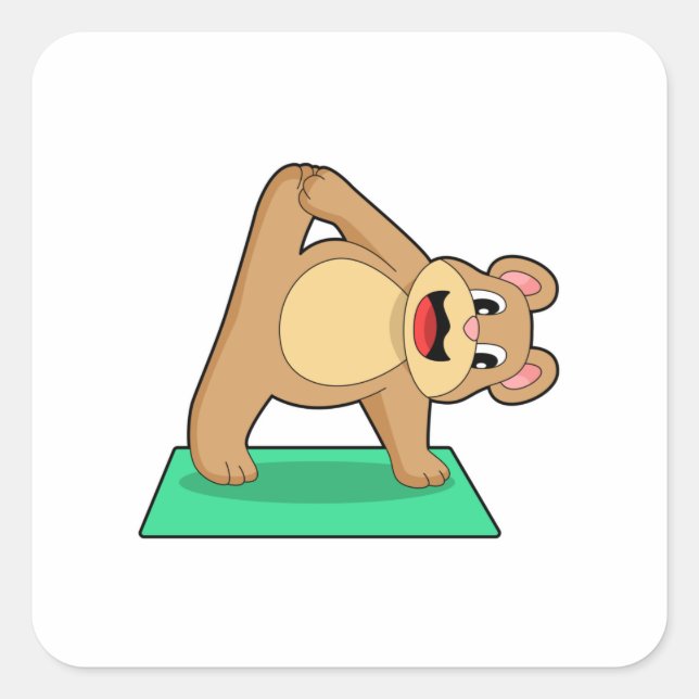Sticker Carré Ours au Yoga Fitness (Devant)