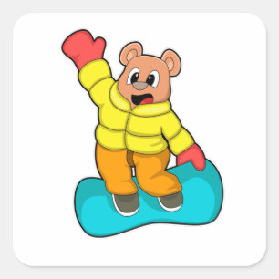 Sticker Carré Ours aux sports de snowboard