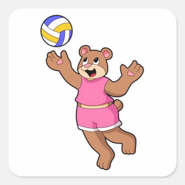 Sticker Carré Ours aux sports de volleyball (Devant)