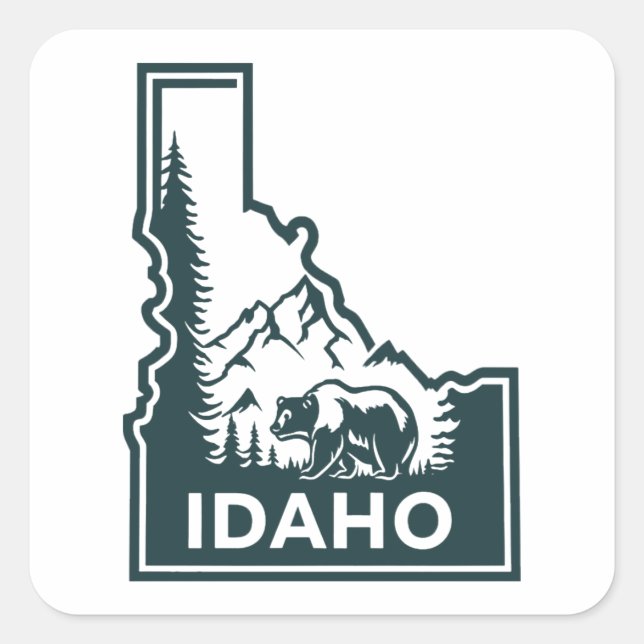 Sticker Carré Ours Carte Idaho (Devant)
