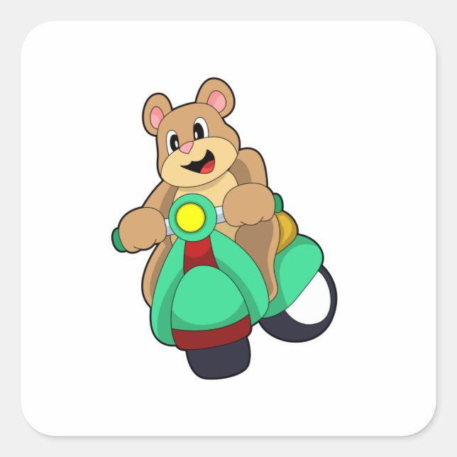 Sticker Carré Ours comme Biker avec Scooter.PNG (Devant)