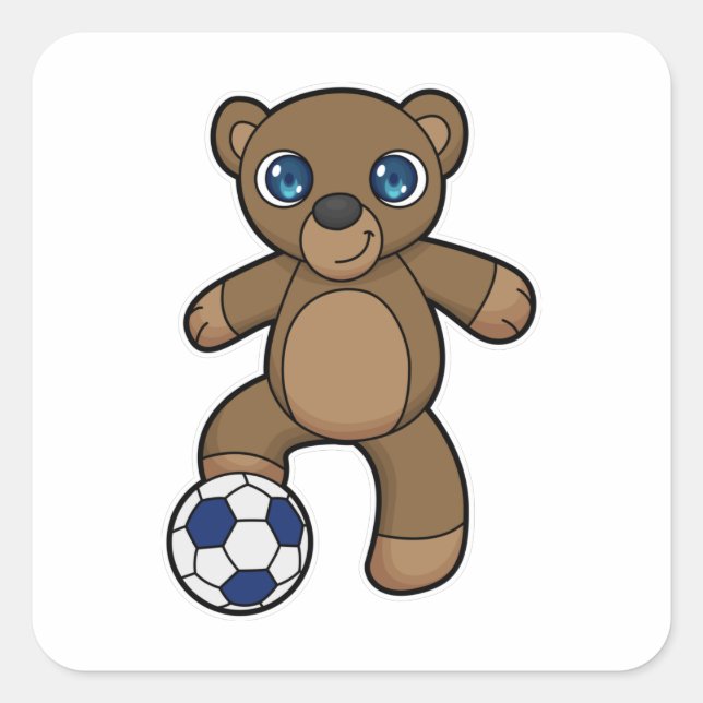 Sticker Carré Ours comme joueur de football avec balle de footba (Devant)