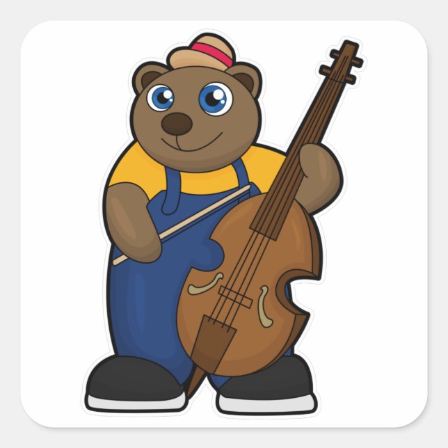 Sticker Carré Ours comme musicien avec guitare (Devant)