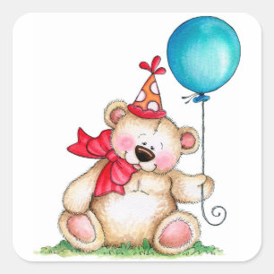 Sticker Carré Ours d'anniversaire