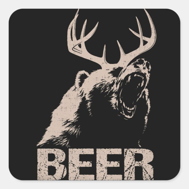 Sticker Carré Ours de cerfs de bière (Devant)