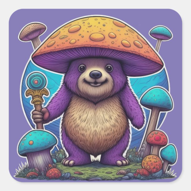 Sticker Carré Ours de champignon mystique (Devant)