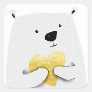 Sticker Carré Ours de coeur doré