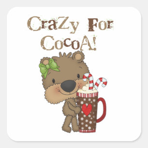 Sticker Carré Ours de fille fou pour le cacao