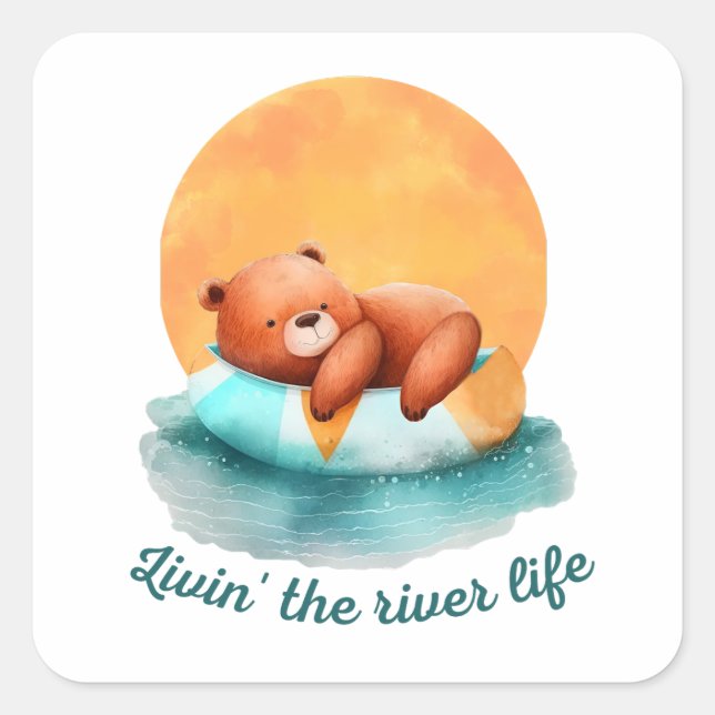 Sticker Carré Ours de la vie fluviale | Cute (Devant)