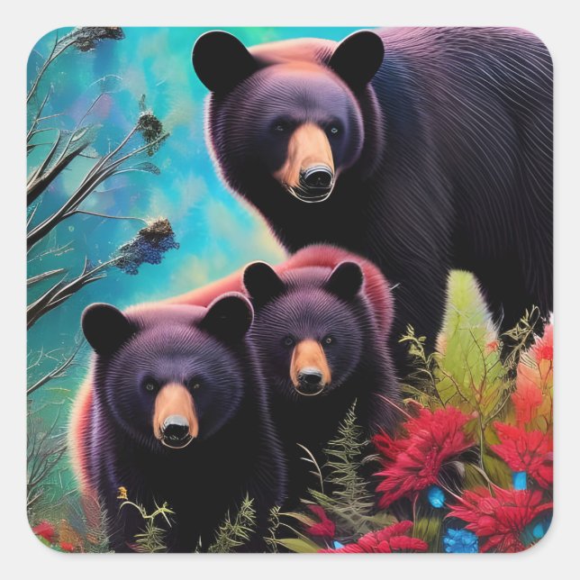 Sticker Carré Ours de Momma et petits (Devant)