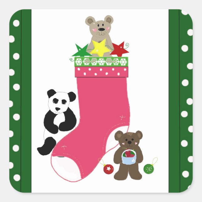 Sticker Carré Ours de Noël (Devant)