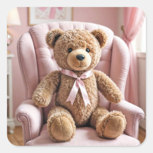Sticker Carré Ours En Conflit Avec Bow Rose
