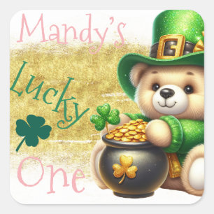 Sticker Carré Ours en or d'anniversaire de la Saint-Patrick chan