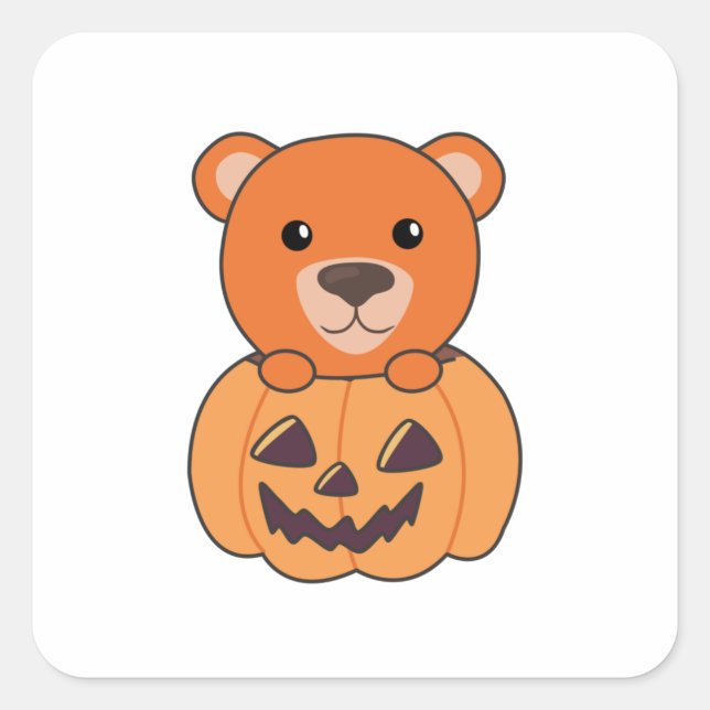 Sticker Carré Ours En Orange Citrouille Ours Halloween Ours (Devant)