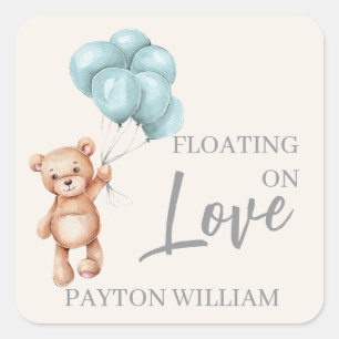 Sticker Carré Ours en peluche avec ballons