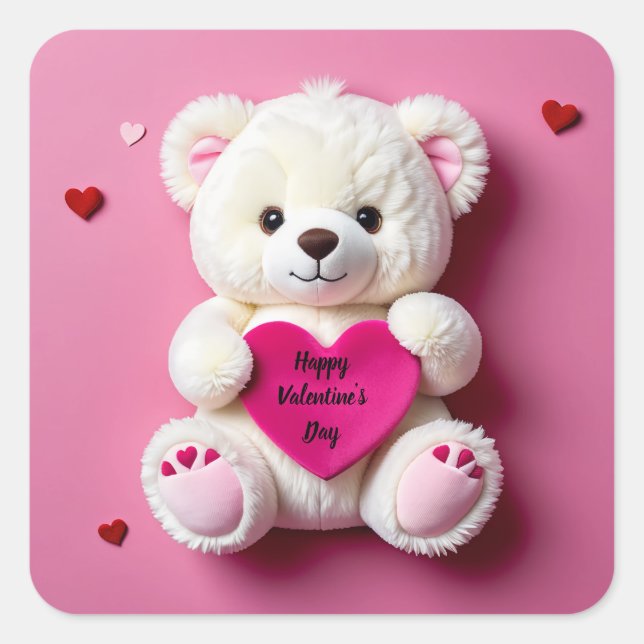 Sticker Carré Ours en peluche de la Saint-Valentin (Devant)