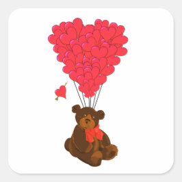 Sticker Carré Ours en peluche et ballons cardiaques