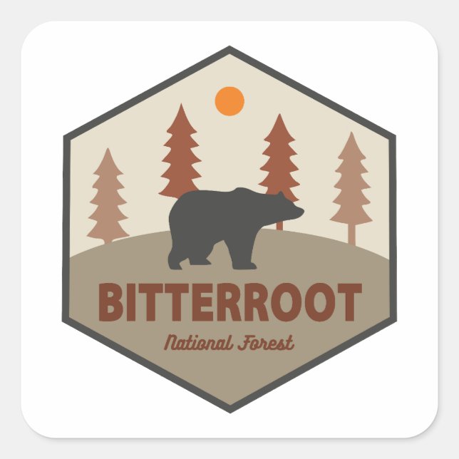 Sticker Carré Ours forestier national de Bitterroot (Devant)