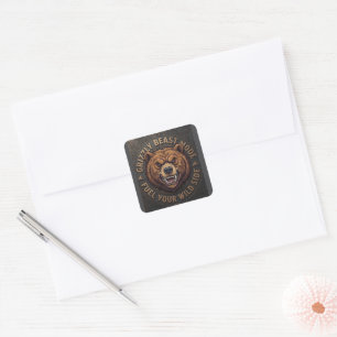 Sticker Carré Ours Grizzly Alimentez Votre Côté Sauvage