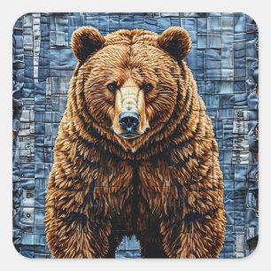 Sticker Carré Ours grizzly Cadeau de faune puissant