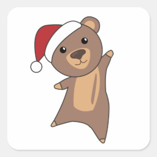 Sticker Carré Ours Joyeux Noël Animaux d'hiver Ours