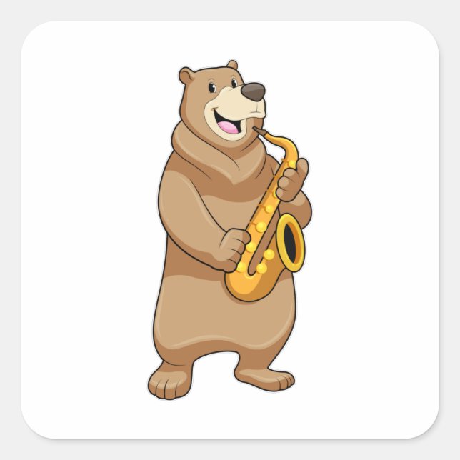 Sticker Carré Ours musicien avec saxophone (Devant)