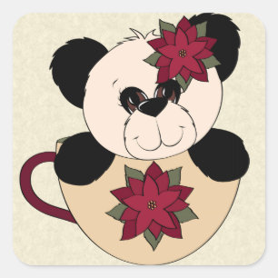 Sticker Carré Ours panda de Noël