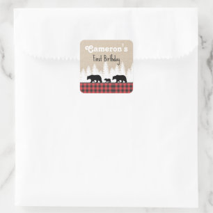 Sticker Carré Ours Plaid Fête d'anniversaire