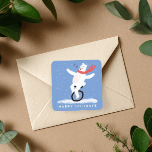 Sticker Carré Ours polaire CUTE JOYEUX VACANCES Noël PERSONNALIS