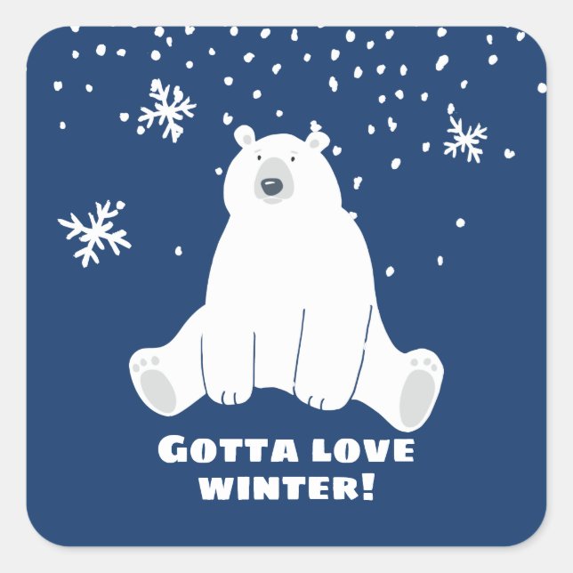 Sticker Carré Ours polaire en hiver neigeux (Devant)