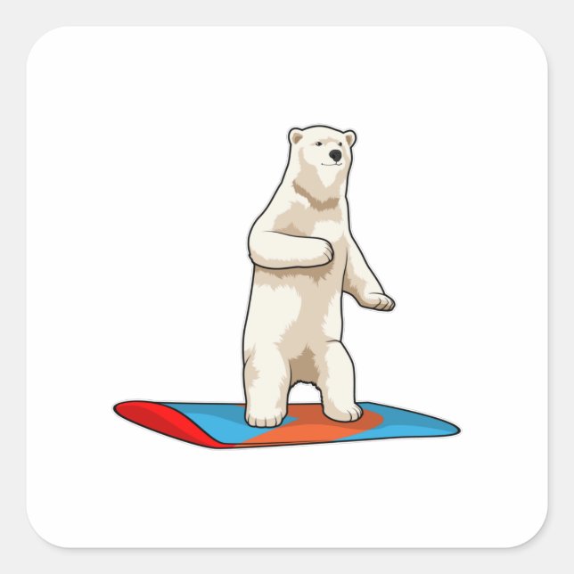 Sticker Carré Ours polaire en Snowboardeur avec Snowboard (Devant)