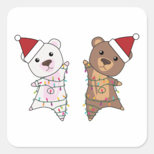 Sticker Carré Ours polaire Noël mignon Animaux Ours polaire Brow