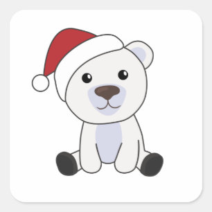 Sticker Carré Ours polaire Noël Neige hiver Animaux Polaires