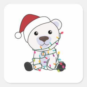 Sticker Carré Ours polaire Noël Neige hiver Animaux Polaires