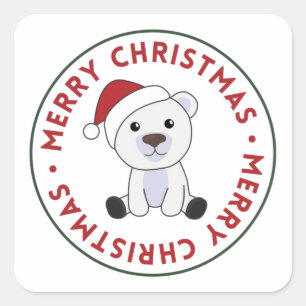 Sticker Carré Ours polaire Noël Neige hiver Animaux Polar Squ