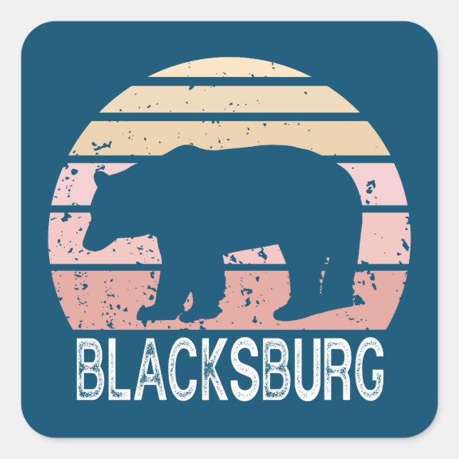 Sticker Carré Ours rétro Blacksburg Virginie (Devant)