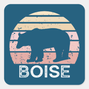 Sticker Carré Ours rétro Boise Idaho