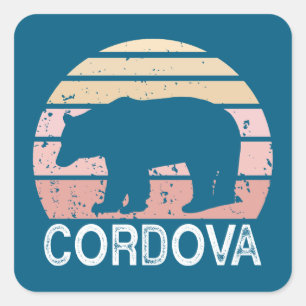 Sticker Carré Ours rétro Cordova Alaska
