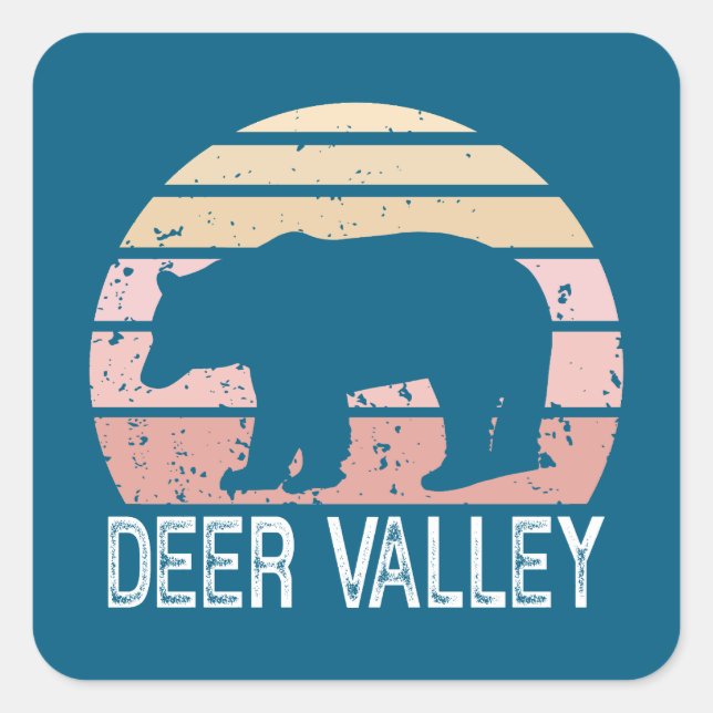 Sticker Carré Ours rétro de Deer Valley Utah (Devant)