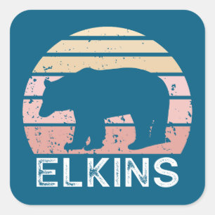 Sticker Carré Ours Rétro Elkins Virginie Occidentale