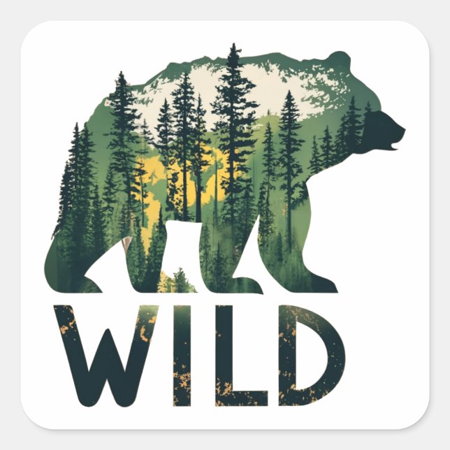 Sticker Carré Ours Sauvage Nature (Devant)