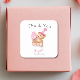 Sticker Carré Ourson glace d'anniversaire pour fille