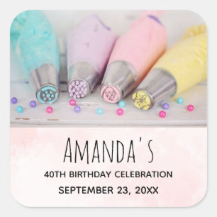 Sticker Carré Outils de décoration Pastel Cake Anniversaire