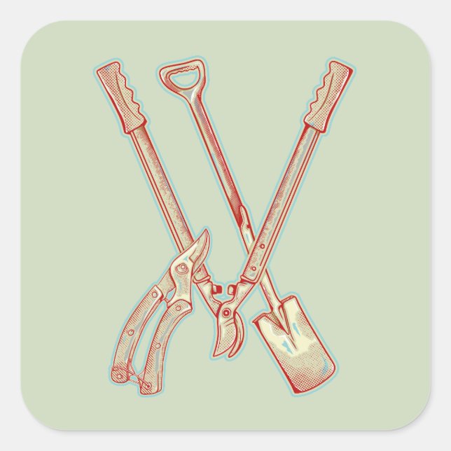Sticker Carré Outils de jardinage Loppers (Devant)